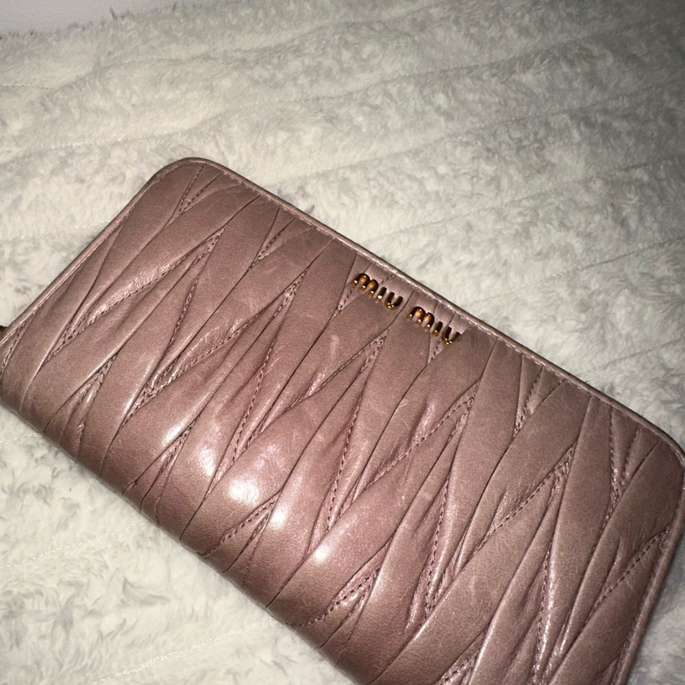 Miu Miu Metallic Pink Quilted Wallet